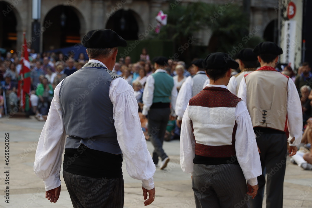 Basque folk dance in a street festival Basque folk dance in a street festival