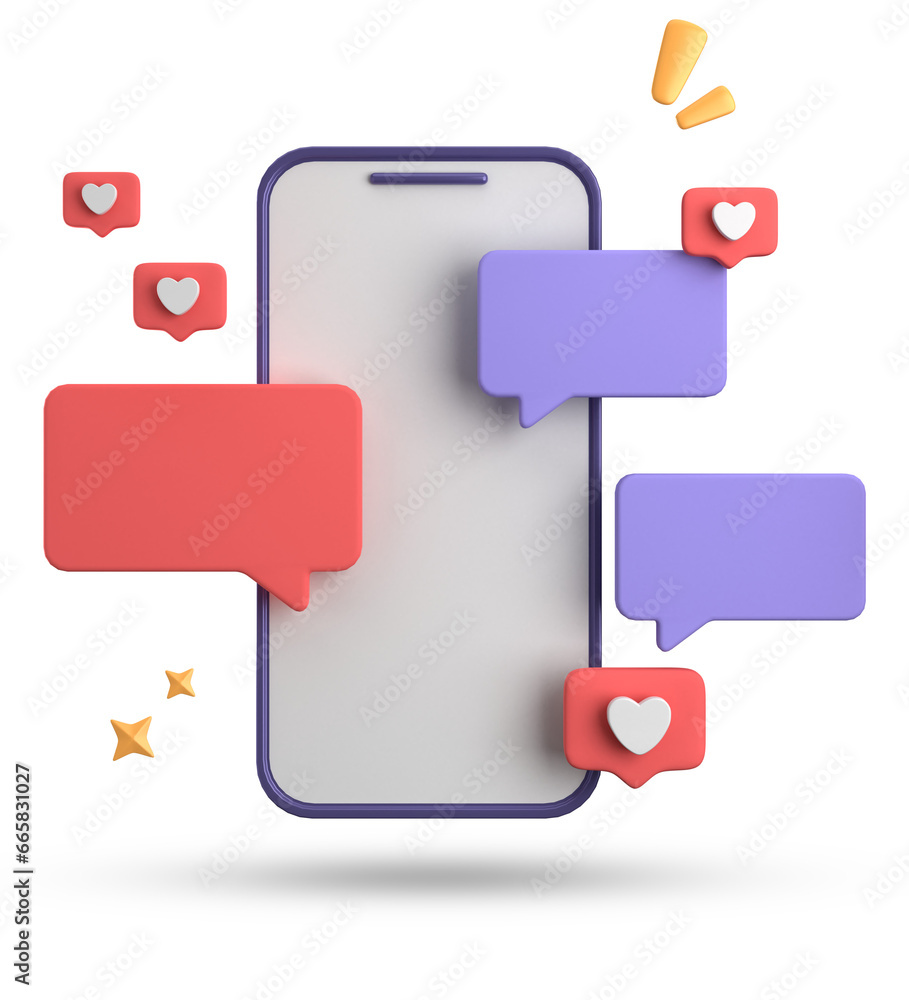 3d rendering of spartphone and speech bubble, 3D pastel chat with symbol, icon set. 3d rendering of spartphone and speech bubble, 3D pastel chat with symbol, icon set.