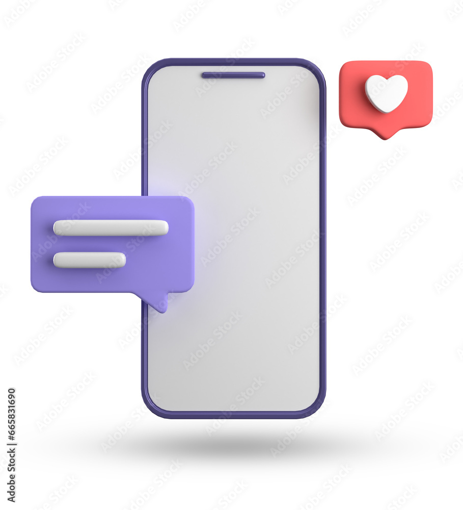 3d rendering of spartphone and speech bubble, 3D pastel chat with symbol, icon set. 3d rendering of spartphone and speech bubble, 3D pastel chat with symbol, icon set.