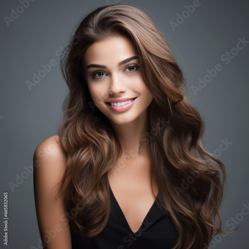Charming young brunette woman with a fashionable haircut. Fashion and beauty