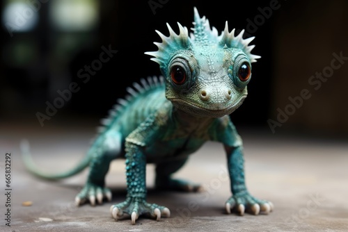 Looking baby green dragon  fictional character  symbol of the new year 2024