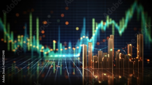 Holographic economic chart, analysis of global economic trends. Business growth analysis and asset investment chart. Business and finance. Analysis of financial charts on a virtual screen © koplesya