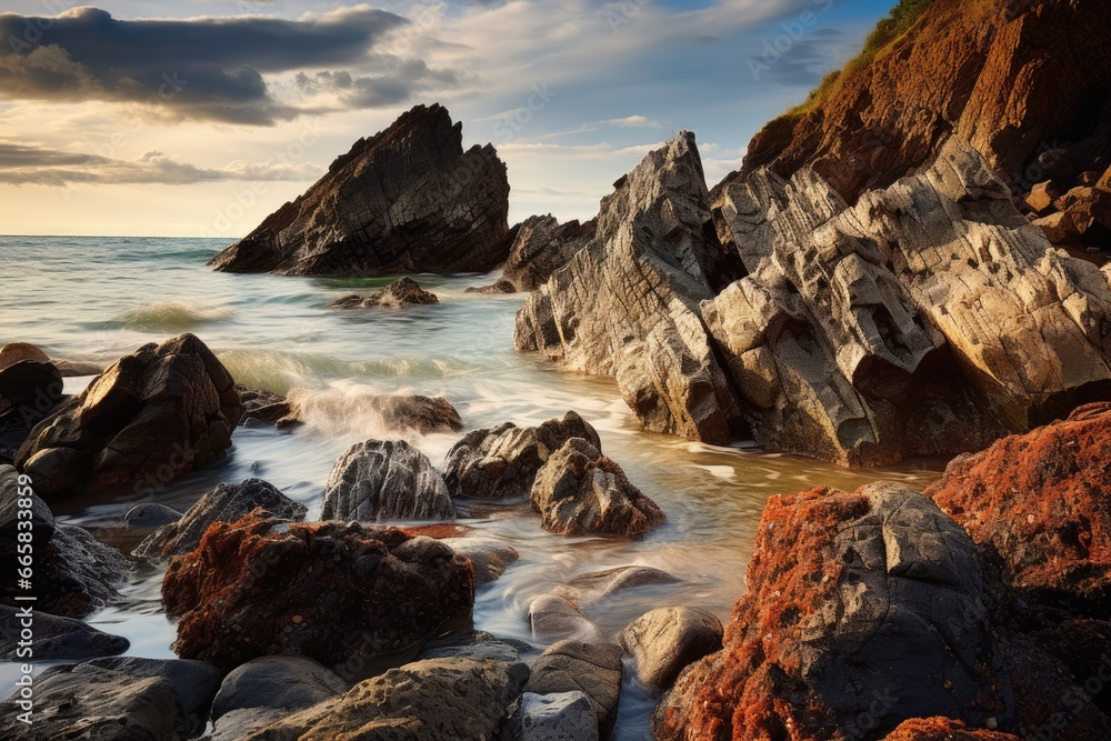 Picturesque rocks on the seashore Nature Seascape with Exotic Boulders Picturesque rocks on the seashore Nature Seascape with Exotic Boulders