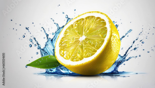 Lemon with water splashes.