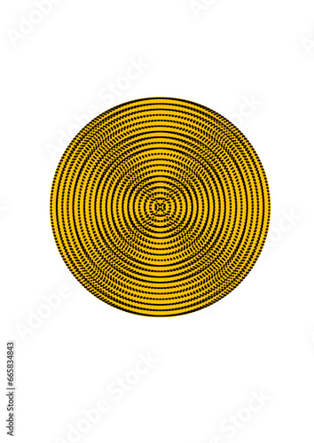 interessante kreisfigur mit vielen konzentrischen ringen und vier strukturierten sektoren golden schillernd, modern art, abstraktes design
