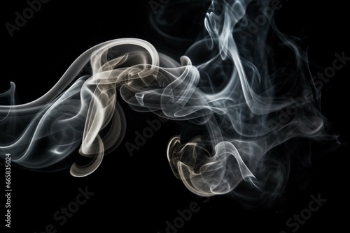 Twisty and ethereal white smoke swirling against a dark backdrop. Generative AI