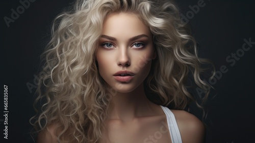 Studio portrait of a beautiful young woman with beautiful makeup on a plain background. Style, fashion and beauty concept