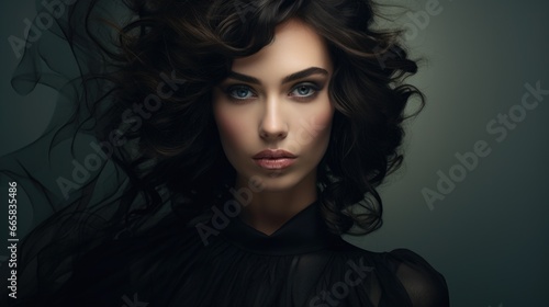 Studio portrait of a beautiful young woman with beautiful makeup on a plain background. Style  fashion and beauty concept