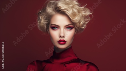 Studio portrait of a beautiful young woman with beautiful makeup on a plain background. Style, fashion and beauty concept