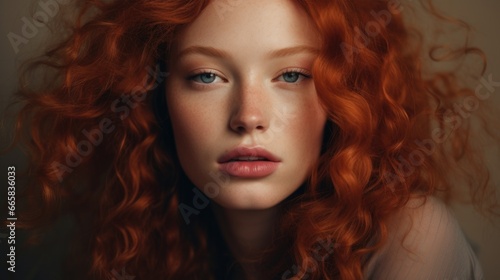 Portrait of a beautiful young red-haired woman with natural makeup. Style  fashion and beauty concept