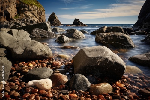 Picturesque rocks on the seashore Nature Seascape with Exotic Boulders