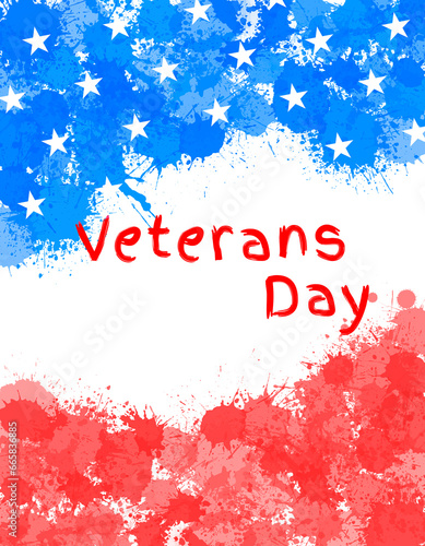 USA Veterans day background. Honoring all who served. Abstract grunge watercolor paint splashes in flag colors with text. photo