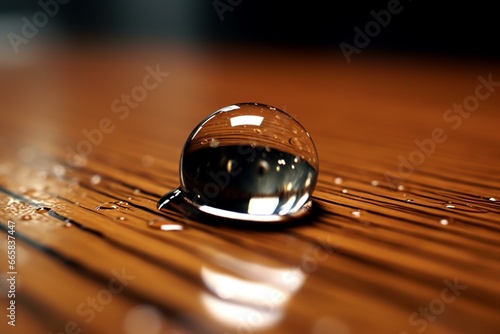 a macro shot of a water droplet resting on a flat surface. Generative AI
