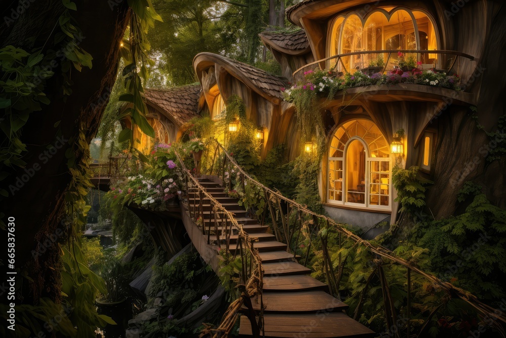 Beautiful fairy-tale wooden house in the garden at night, home like fairy tale, wooden house, tree's house night in the forest. Beautiful fairy-tale wooden house in the garden at night, home like fairy tale, wooden house, tree's house night in the forest.