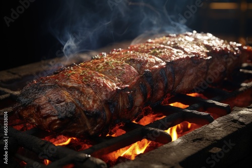 The aesthetics of roasted meat, grilled, savory and hearty, steak, cooking menu, deep-fried in large chunks, hot and cold dish, unhealthy and delicious product tasty .