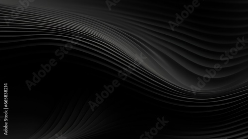 Black abstract background design. Modern wavy line pattern (guilloche curves) in monochrome colors. Premium stripe texture for banner, business backdrop. Dark horizontal vector template photo
