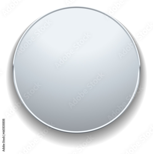 Silver round panel. Metal glossy control button