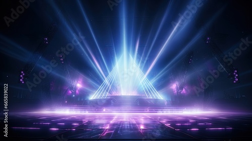 spotlights illuminated stage with beams of light. Fantasy concept , Illustration painting.