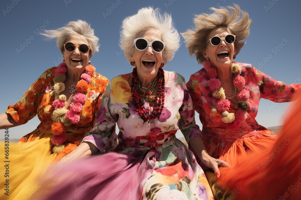 Fototapeta premium Seniors are happy, old people have fun and enjoy life. Pension. well-deserved rest, retirement, outdoor recreation, healthy lifestyle, relaxation , joy happy smiles and laughter