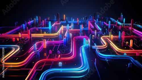 neon electric lines with bright colors. Fantasy concept , Illustration painting.