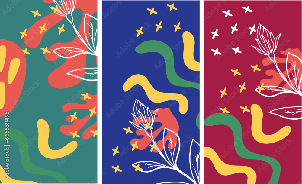 Set of four vector pre-made cards or posters in modern abstract style ...