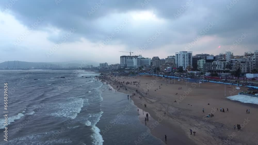 Visakhapatnam,India. Aerial View of Ramakrishna beach of Vizag city Andhra Pradesh, India, Asia. Visakhapatnam,India. Aerial View of Ramakrishna beach of Vizag city Andhra Pradesh, India, Asia.