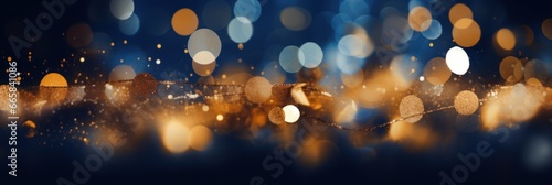 Celebrate the New Year with a Blue and Gold Abstract Bokeh Background with copy space