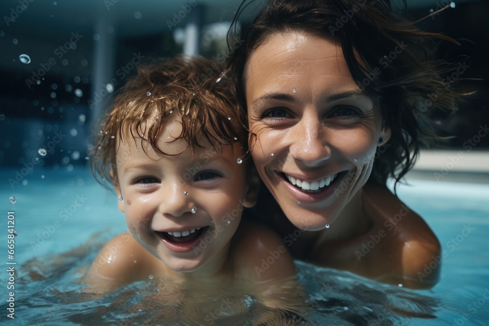 Happy family in swimming pool