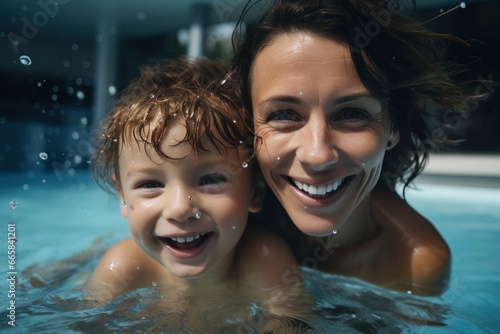 Happy family in swimming pool