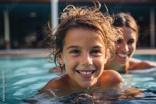 Happy family in swimming pool