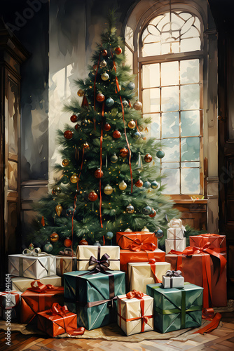 watercolor illustration of Christmas tree