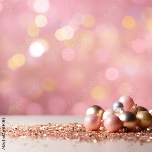 Celebrate the New Year with a Pink and Gold Abstract Bokeh Background with co...