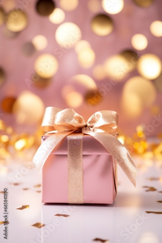 Celebrate the New Year with a Pink and Gold Abstract Bokeh Background with co...
