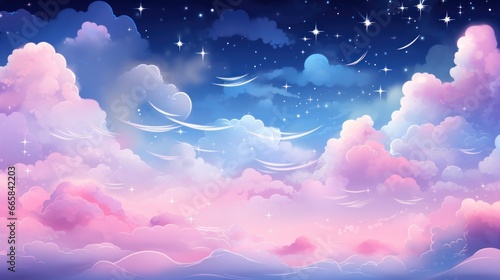 Blue and pink cloudy sky with white stars