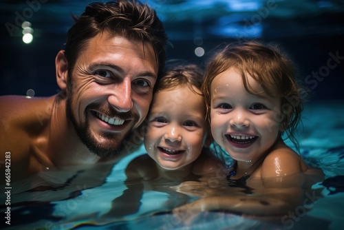 Happy family in swimming pool