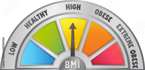 Bmi meter concept. Body mass index sympol. Stock vector illustration in realistic cartoon style. photo