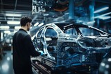 Precision at Play: Engineer in Action on Futuristic Automotive Assembly Line. Generative ai