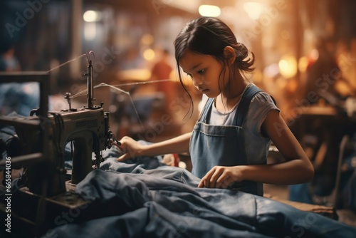 Hidden Shadows: Child Labour in an Asian Textile Factory. Generative ai photo