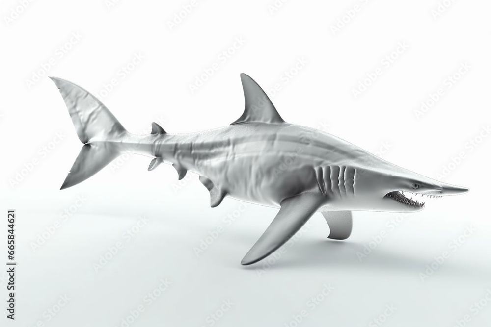 3D render of hammerhead shark on white. Generative AI - obrazy, fototapety, plakaty 