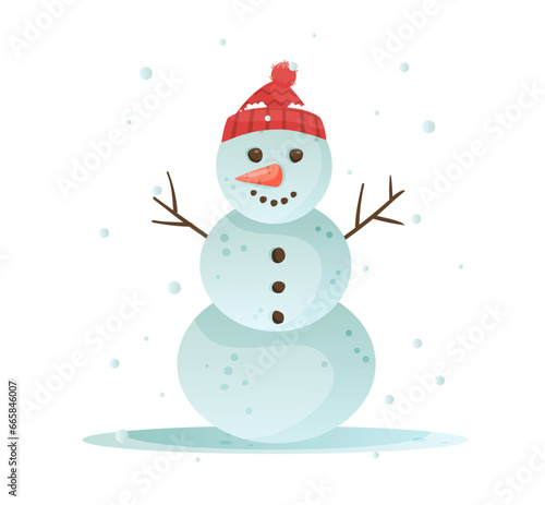 Snowman with a scarf isolated in a white isolated background. Flat design. Vector illustration. © lova_art