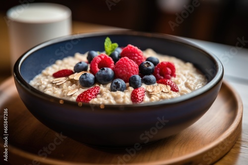 Wholesome Oatmeal Bowl Topped with Fresh Fruit Medley