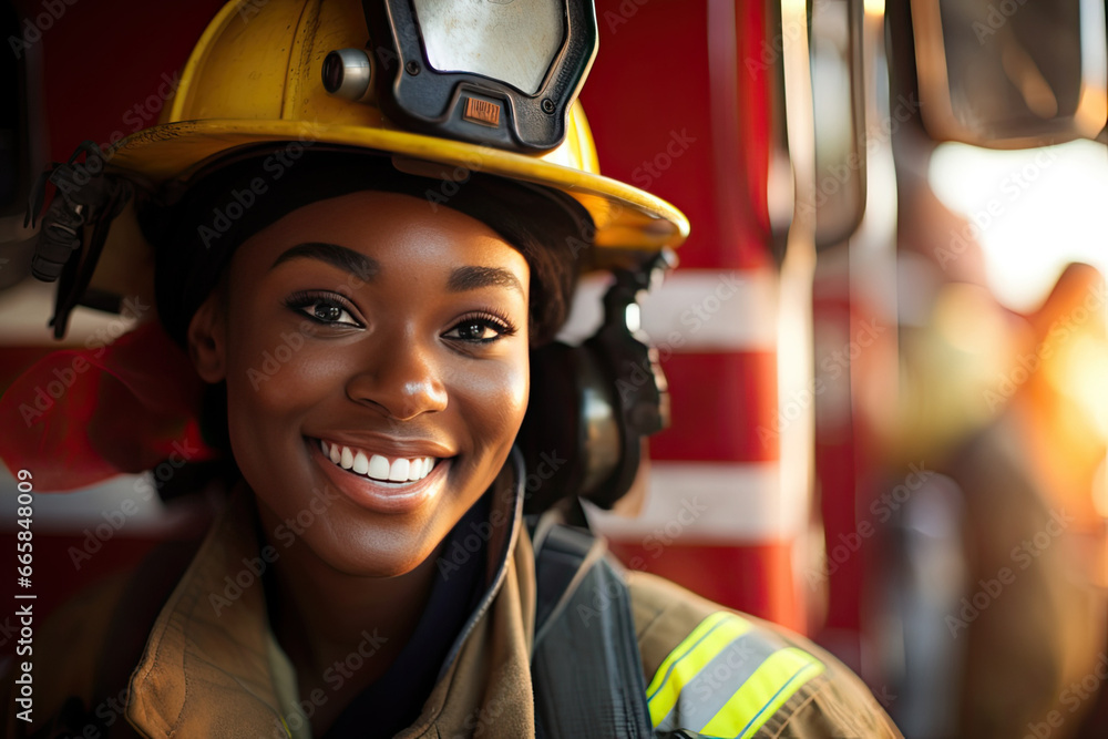 Smiling young black firefighter Smiling young black firefighter