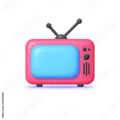 Retro Tv in 3d style on white background. Design icon. Isolated vector illustration