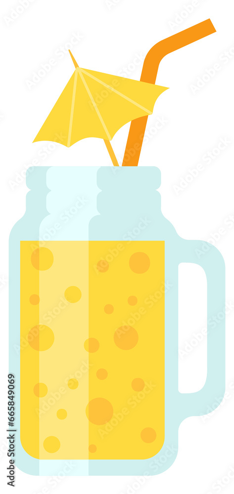 Lemonade in glass jar with straw and umbrella. Summer refreshment icon Lemonade in glass jar with straw and umbrella. Summer refreshment icon