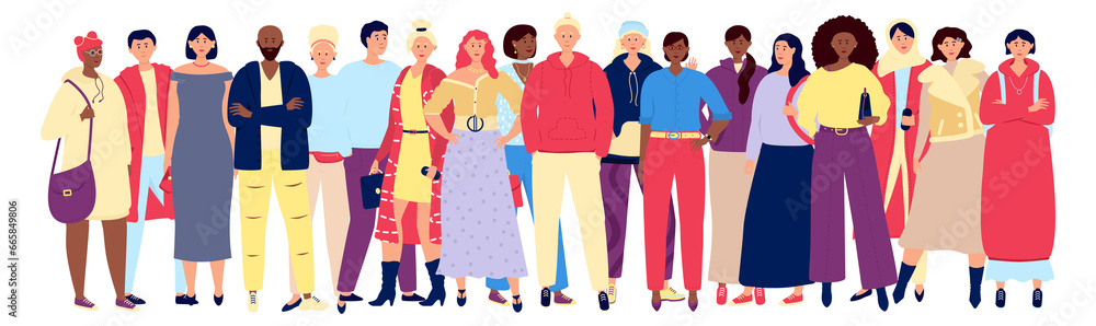 Crowd of young stylish people. Modern student fashion Crowd of young stylish people. Modern student fashion