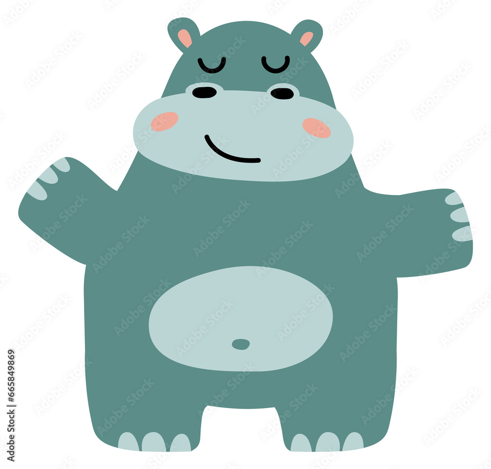 Cute baby hippo. Happy animal in scandinavian style Cute baby hippo. Happy animal in scandinavian style