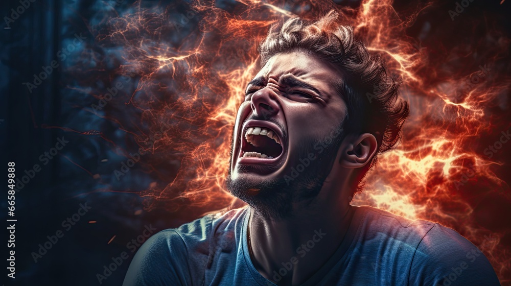 A young man suffers because of the voices in his head. Schizophrenia, depression and mental illness concept. A young man suffers because of the voices in his head. Schizophrenia, depression and mental illness concept.