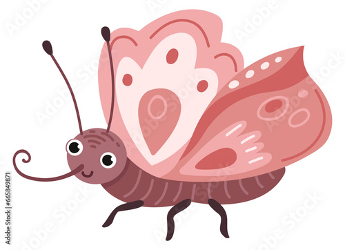 Cute moth character. Wild summer animal. Funny insect