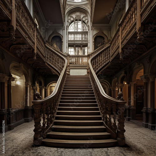 Massive wooden staircase inside of an old building © Niklas