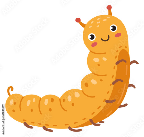 Cute smiling catterpillar. Larva mascot. Happy insect